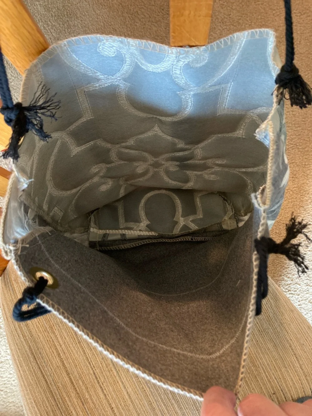 Hand Crafted Cream Silver Gray Embroidered Tote
